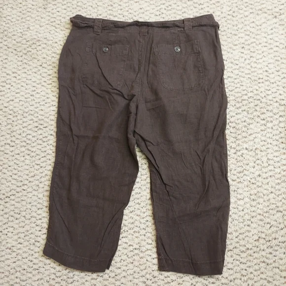 St Johns Bay Capris Linen Blend Capris Womens 14 Brown Drawstring Shorts - Picture 2 of 11